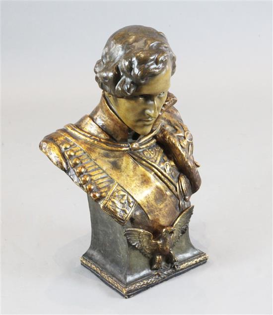 A Goldscheider earthenware bust of a Prussian gentleman in uniform, height 25in.